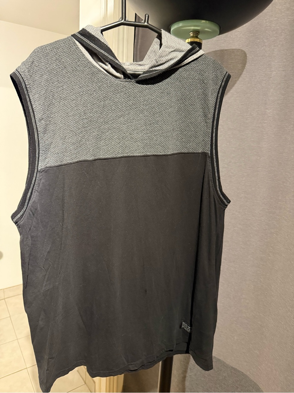 Men's Sleeveless Hooded Tank — Black with Gray Yoke